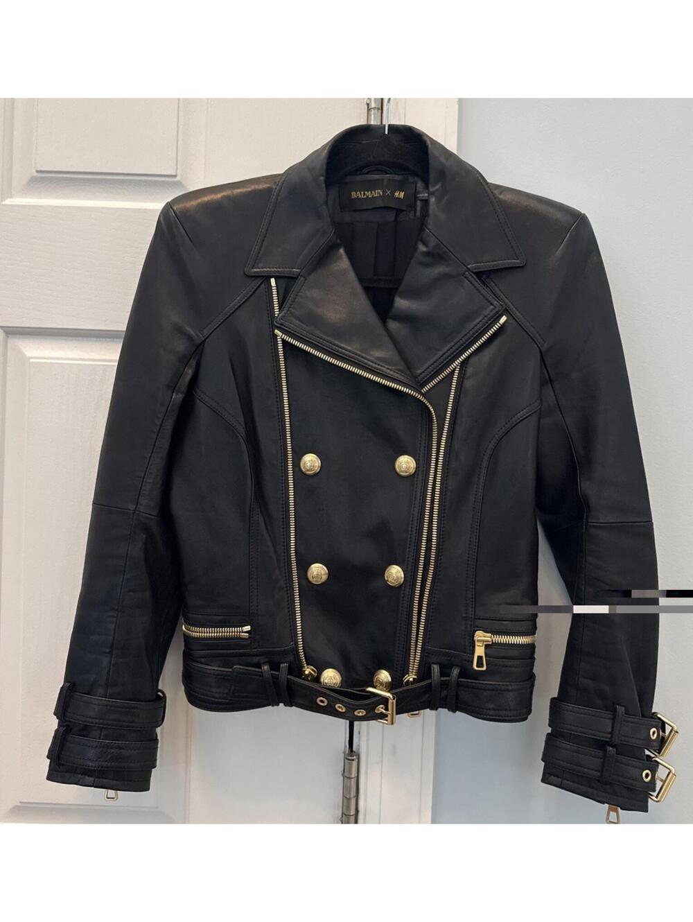 BALMAIN X H&M RIDER LEATHER JACKET SIZE 36 EU 40